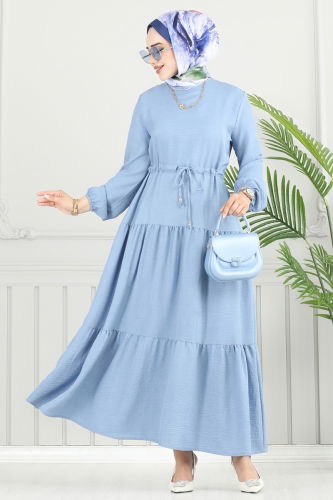 moda selvim Eteği Katlı Sofia Elbise 025MR1078 Bebe Mavisi - Thumbnail