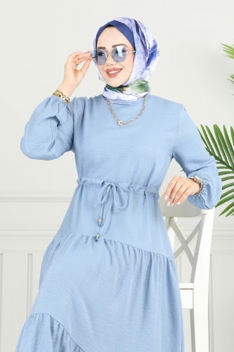 moda selvim Eteği Katlı Sofia Elbise 025MR1078 Bebe Mavisi - Thumbnail