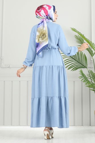 moda selvim Eteği Katlı Sofia Elbise 025MR1078 Bebe Mavisi - Thumbnail