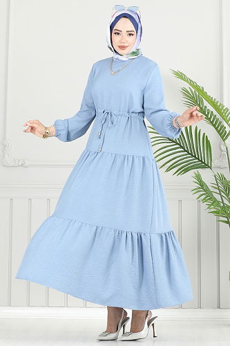moda selvim Eteği Katlı Sofia Elbise 025MR1078 Bebe Mavisi - Thumbnail