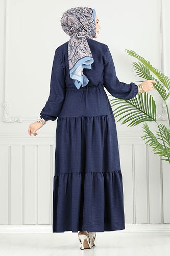 moda selvim Eteği Katlı Sofia Elbise 025MR1078 Laci - Thumbnail