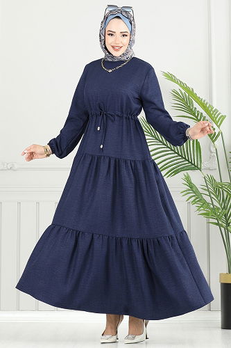 moda selvim Eteği Katlı Sofia Elbise 025MR1078 Laci - Thumbnail