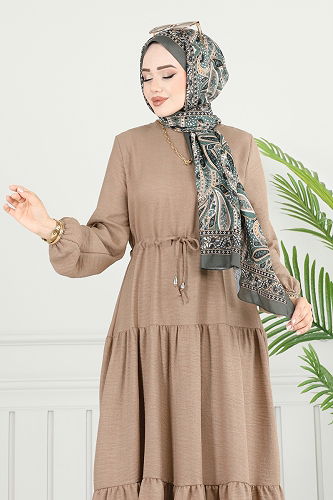 moda selvim Eteği Katlı Sofia Elbise 025MR1078 Vizyon - Thumbnail