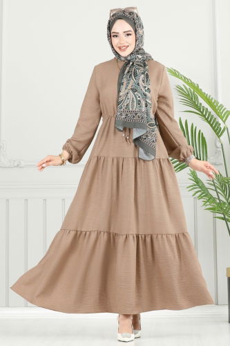 moda selvim Eteği Katlı Sofia Elbise 025MR1078 Vizyon - Thumbnail