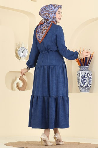 moda selvim Eteği Katlı Sofia Elbise 3261HBS856 Açık Laci - Thumbnail