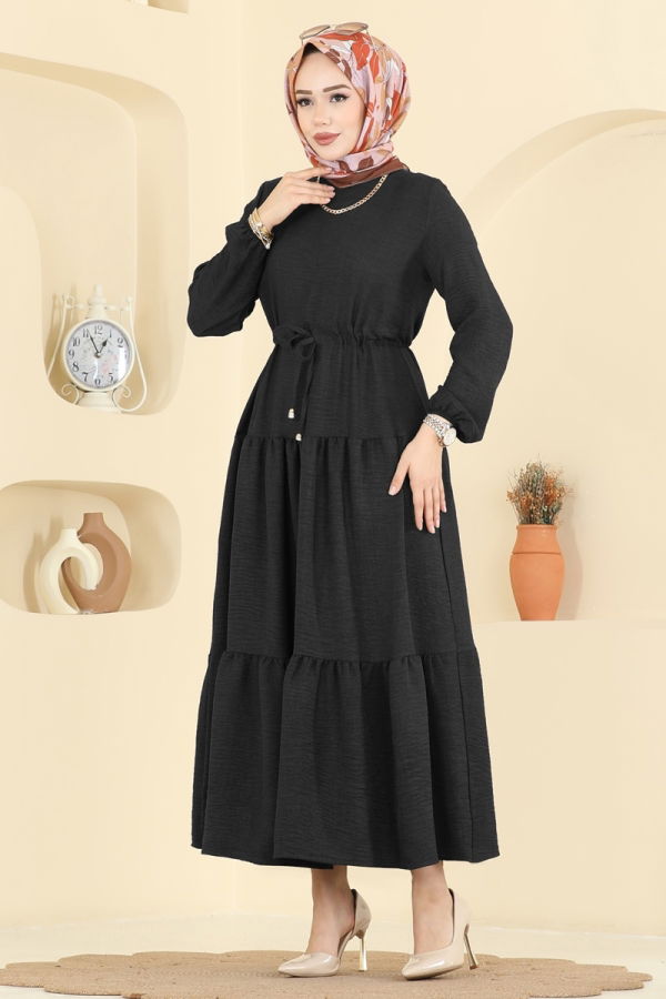 Modaselvim Elbise Eteği Katlı Sofia Elbise 3261HBS856 Siyah
