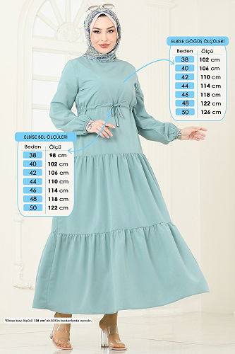 moda selvim Eteği Katlı Terikoton Elbise 014MR1078 Açık Mint - Thumbnail