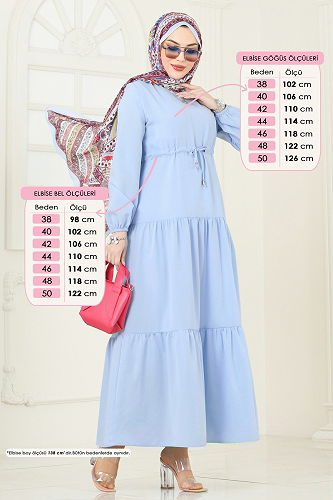 moda selvim Eteği Katlı Terikoton Elbise 014MR1078 Bebe Mavisi - Thumbnail