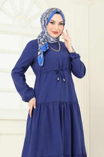 moda selvim Eteği Katlı Terikoton Elbise 014MR1078 Laci - Thumbnail