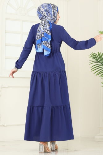 moda selvim Eteği Katlı Terikoton Elbise 014MR1078 Laci - Thumbnail