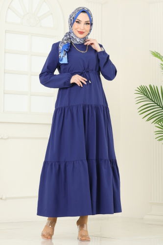 moda selvim Eteği Katlı Terikoton Elbise 014MR1078 Laci - Thumbnail