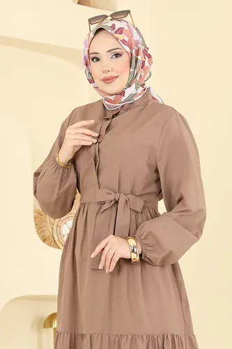 moda selvim Eteği Katlı Terikoton Elbise 3075KTR750 Vizyon - Thumbnail