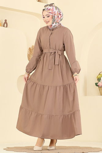 moda selvim Eteği Katlı Terikoton Elbise 3075KTR750 Vizyon - Thumbnail