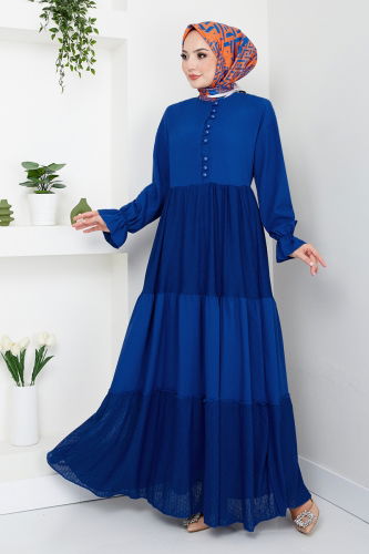 MRV H.B.S. - Eteği Katlı Tesettür Elbise 2449HBS932-M Saks