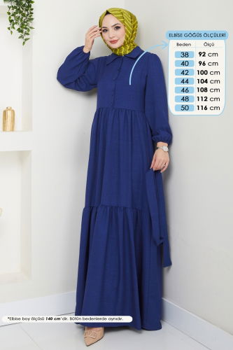 moda selvim Eteği Katlı Tesettür Elbise 3025HBS856 Laci - Thumbnail