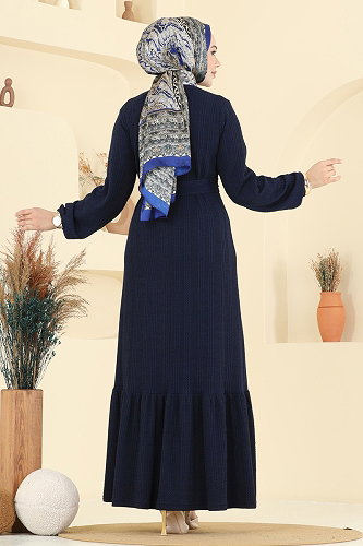 moda selvim Eteği Katlı Tesettür Elbise 4127PM271 Laci - Thumbnail
