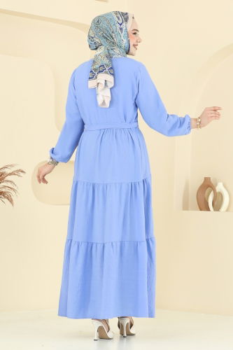 moda selvim Eteği Katlı Tesettür Elbise 6094TEG847 Bebe Mavi - Thumbnail