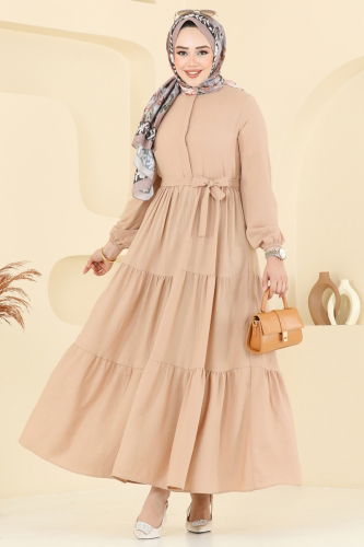 moda selvim Eteği Katlı Tesettür Elbise 6094TEG847 Vizyon - Thumbnail