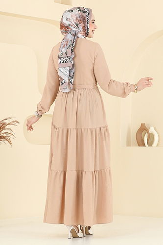moda selvim Eteği Katlı Tesettür Elbise 6094TEG847 Vizyon - Thumbnail