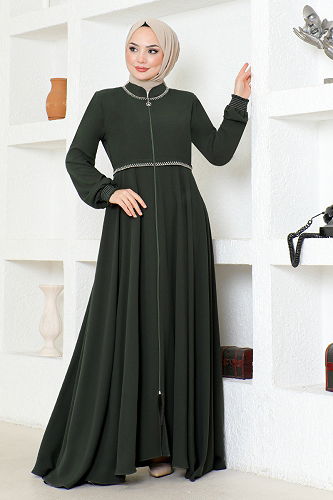 moda selvim Eteği Mevlana Ferace RBA007-M Haki - Thumbnail