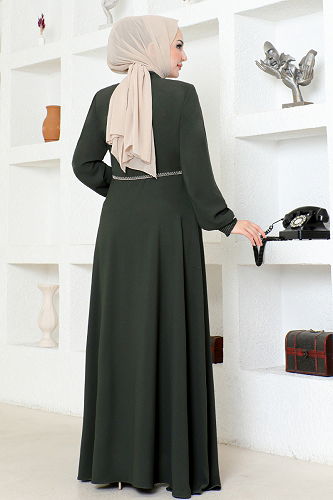 moda selvim Eteği Mevlana Ferace RBA007-M Haki - Thumbnail