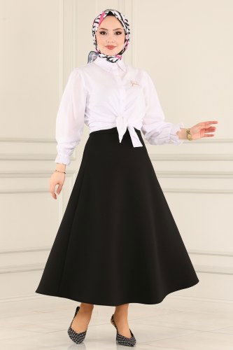 moda selvim Eteği Mevlana Dalgıç Etek 150MP806 Siyah - Thumbnail