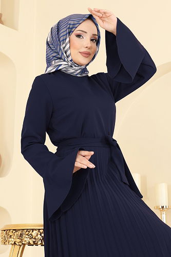 moda selvim Eteği Pilise Detaylı Elbise 5627EDF311 Laci - Thumbnail