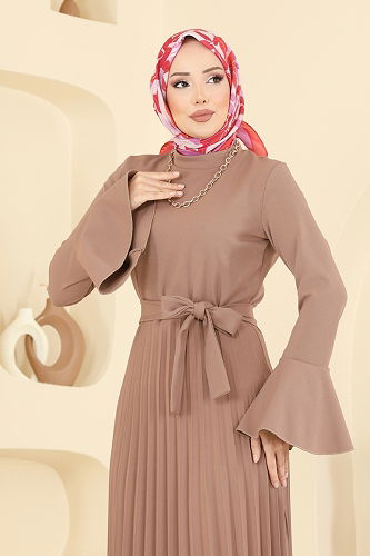 moda selvim Eteği Pilise Detaylı Elbise 5627EDF311 Vizyon - Thumbnail