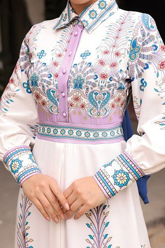 moda selvim SUAL Eteği Piliseli Atlas Elbise 4249JNF844 Lila - Thumbnail