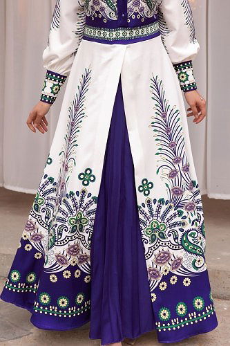 moda selvim SUAL Eteği Piliseli Atlas Elbise 4249JNF844 Mor - Thumbnail