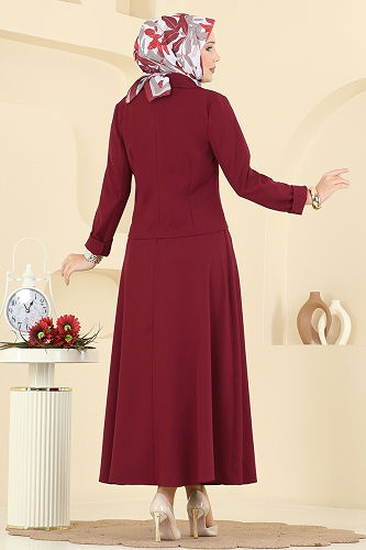 moda selvim Eteği Piliseli Ceketli Takım 2775SL432 Bordo - Thumbnail