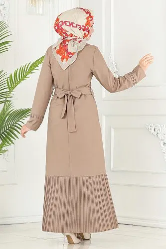 moda selvim Eteği Piliseli Dabıl Elbise 5201AL357 Vizyon - Thumbnail