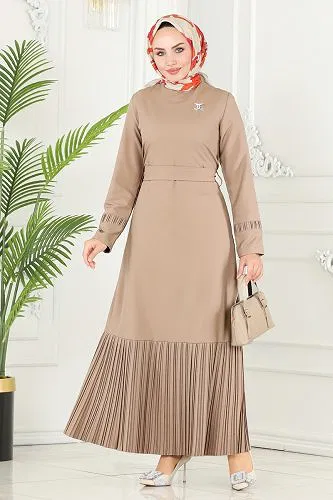 moda selvim Eteği Piliseli Dabıl Elbise 5201AL357 Vizyon - Thumbnail