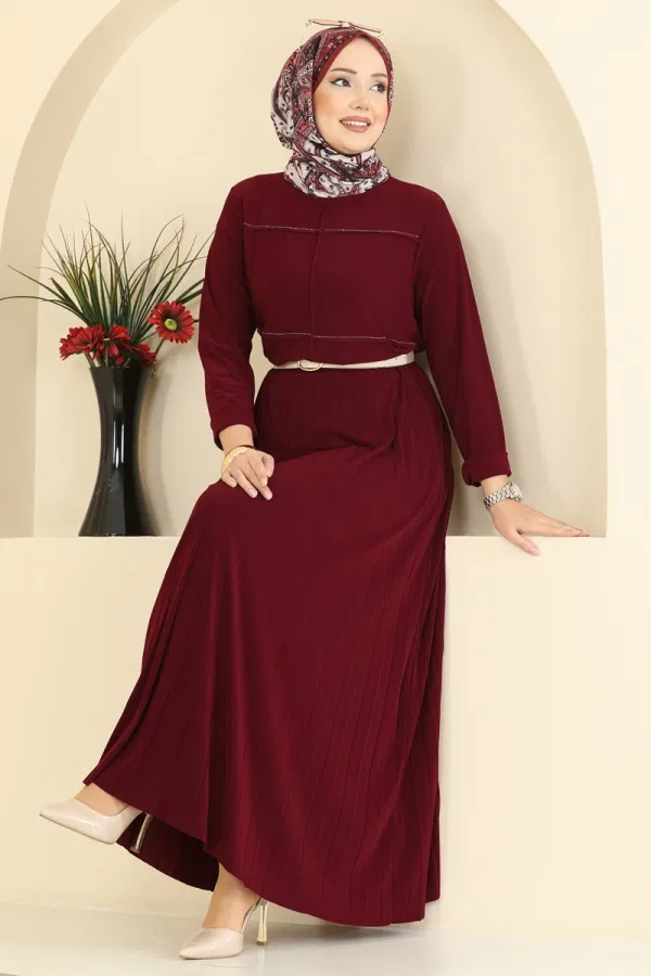 Modaselvim Kombin Eteği Piliseli Sandy Takım 3483UZ662 Bordo