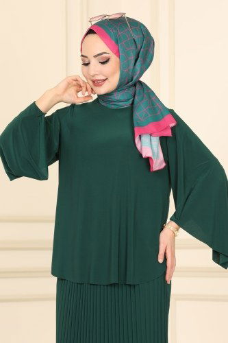moda selvim Eteği Piliseli Sandy Takım 4176AF356 Zümrüt - Thumbnail