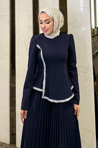 moda selvim Eteği Piliseli Şık Takım 4665ALGK1170 Laci - Thumbnail