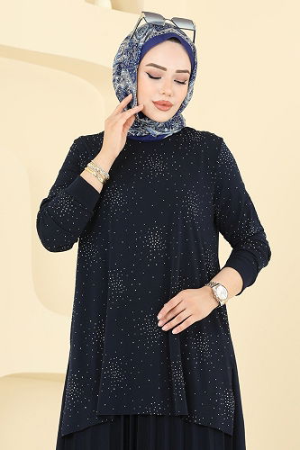 moda selvim Eteği Piliseli Taşlı Takım 6027UZ662 Laci - Thumbnail