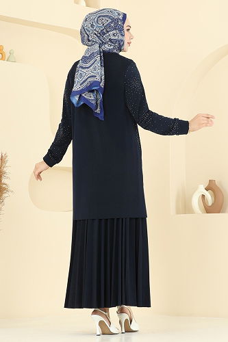 moda selvim Eteği Piliseli Taşlı Takım 6027UZ662 Laci - Thumbnail