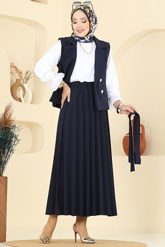 moda selvim Eteği Piliseli Üçlü Takım 6450MP806 Laci - Thumbnail