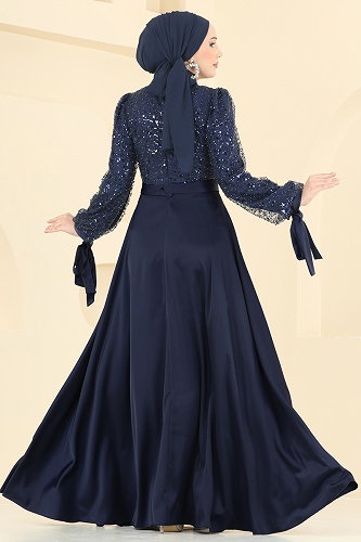 moda selvim Eteği Saten Pullu Abiye 5748EDF311 Laci - Thumbnail