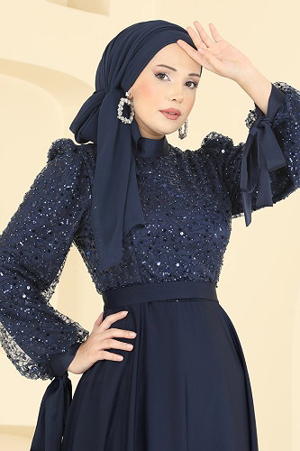 moda selvim Eteği Saten Pullu Abiye 5748EDF311 Laci - Thumbnail