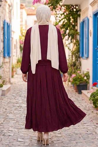moda selvim Eteği Taşlı 2 Lİ Takım 1393ANT466 Bordo - Thumbnail