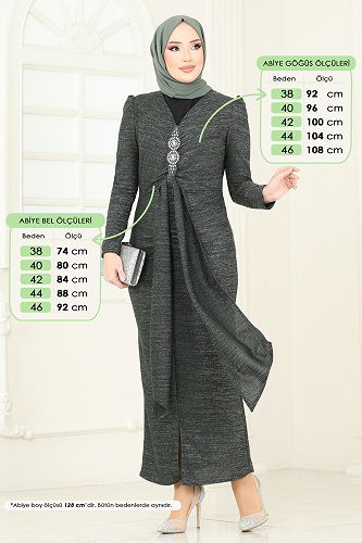 moda selvim Eteği Volanlı Abiye Elbise 2782ASMK1074 Haki - Thumbnail