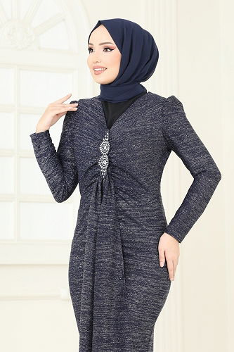 moda selvim Eteği Volanlı Abiye Elbise 2782ASMK1074 Laci - Thumbnail