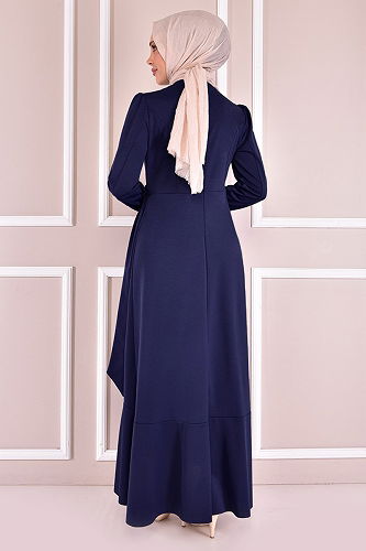 moda selvim Eteği Volanlı Elbise KBR70302-M Laci - Thumbnail