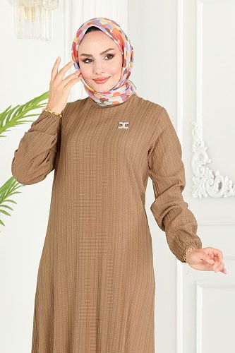 moda selvim Eteği Volanlı Tesettür Elbise 3002PM271 Vizyon - Thumbnail