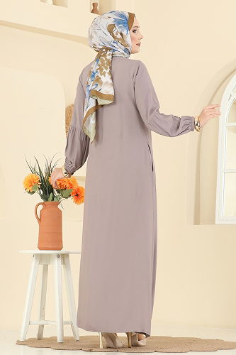 moda selvim Eteği Volanlı Tesettür Elbise 7139BG354 Vizyon - Thumbnail