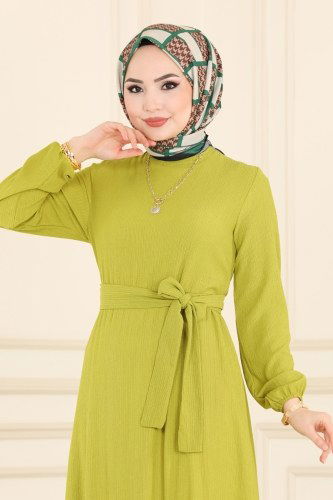 moda selvim Etek Ucu Fırfırlı Bürümcük Elbise 0015MRT754 Asit - Thumbnail