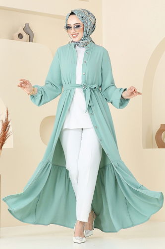 moda selvim Etek Ucu Katlı Elbise 5002MDA386 Açık Mint - Thumbnail