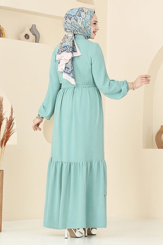 moda selvim Etek Ucu Katlı Elbise 5002MDA386 Açık Mint - Thumbnail